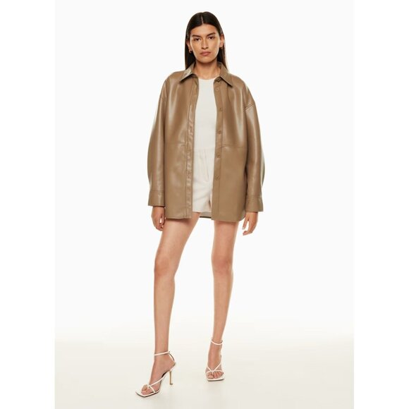 Aritzia BABATON Pelli Shiitake Taupe Beige Vegan Leather Shirt Jacket, Size M - Picture 12 of 16